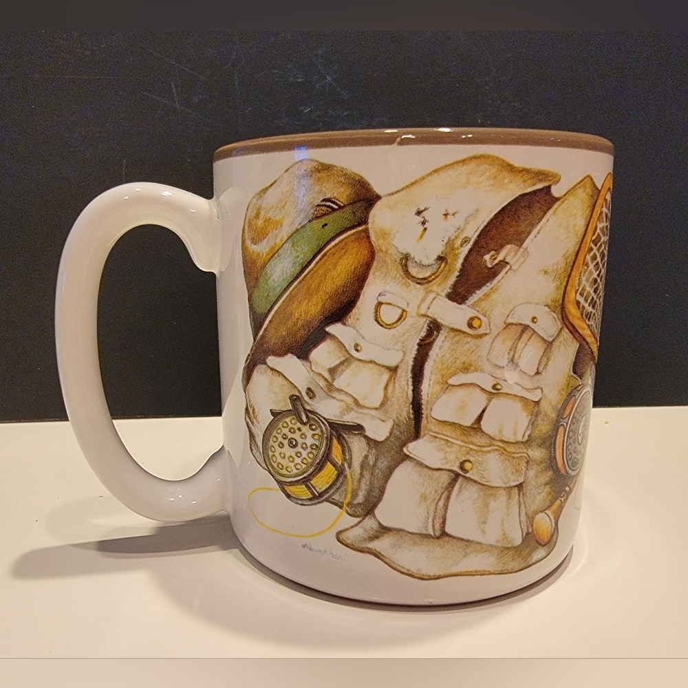 Potpourri Designs 1994 vintage Fishing Gear "A" Mug - Denny Burkhart Artist